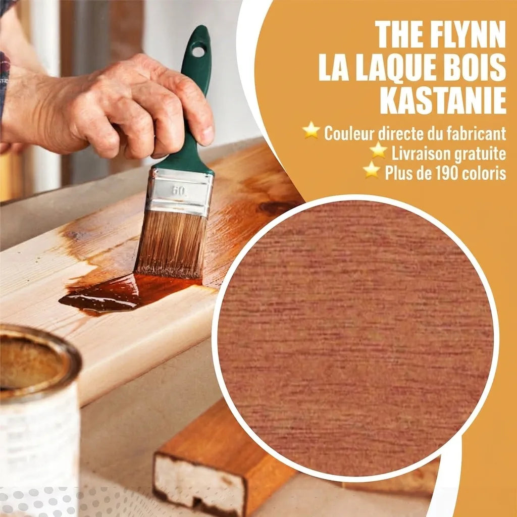 Application de lasure bois châtaigne The Flynn. Couleur directe fabricant, livraison gratuite, plus de 190 teintes.