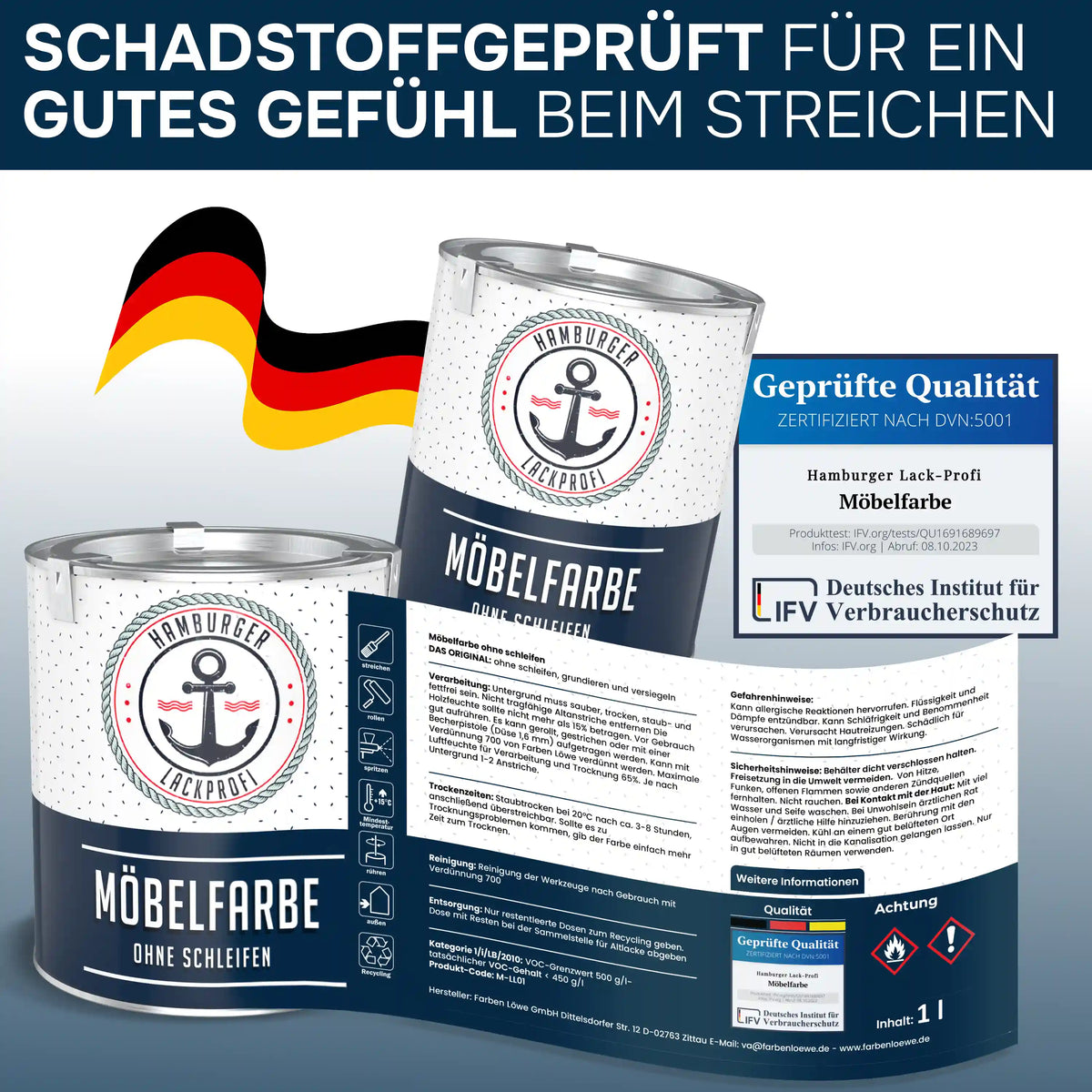Hamburger Lack-Profi Möbelfarbe Rundumsorglos-Set - Möbellack ohne Schleifen inkl. Zubehör XXL - Hamburger Lack-Profi