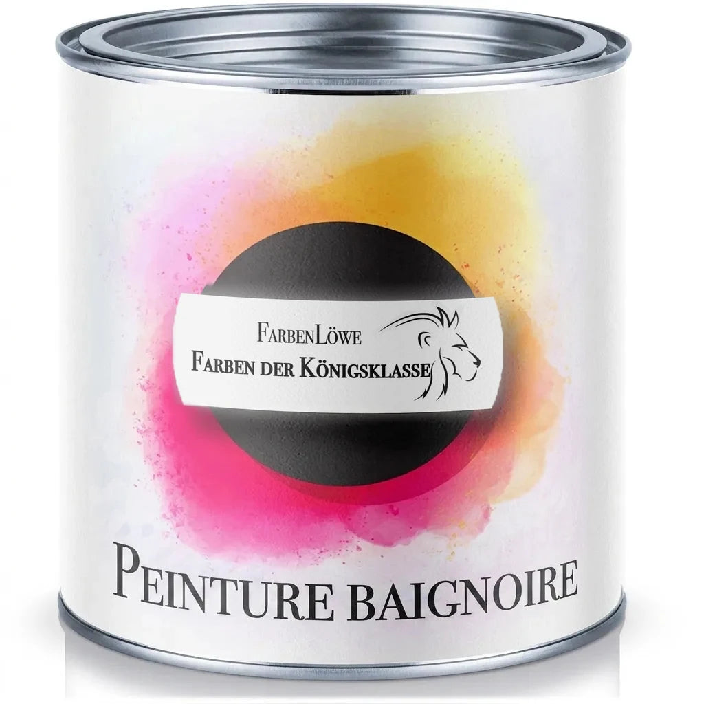 Pot de peinture FarbenLöwe pour baignoire, émail de qualité royale, avec éclaboussures colorées.