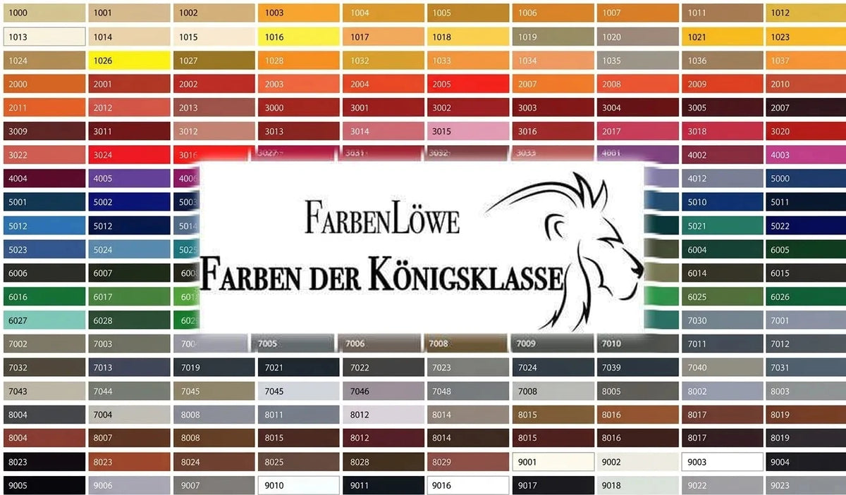 Nuancier de couleurs FarbenLöwe avec codes numériques. Couleurs de la classe royale.