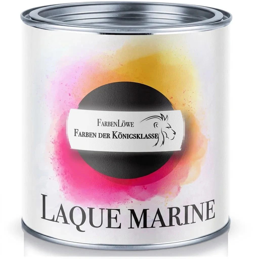 Pot de peinture FarbenLöwe, laque pour bateaux 'BOOTSLACK', qualité premium, avec étiquette colorée.