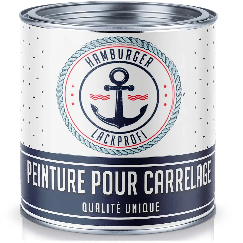 Pot de peinture pour carrelage "Fliesenlack" Hamburger Lackprofi, qualité unique, blanc et bleu.
