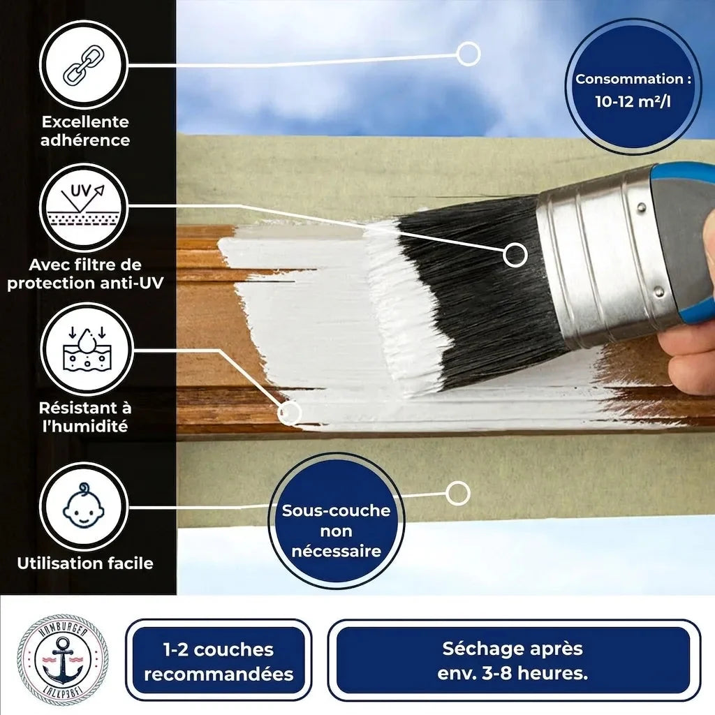 Peinture de protection du bois PU Peinture résistante aux intempéries kit tout-en-un (X500), accessoires XXL inclus - Hamburger Lack-Profi