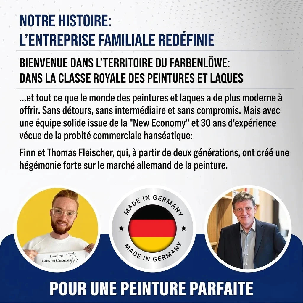 Photo promotionnelle d'une entreprise allemande de peintures et vernis, soulignant sa qualité 'Made in Germany'.