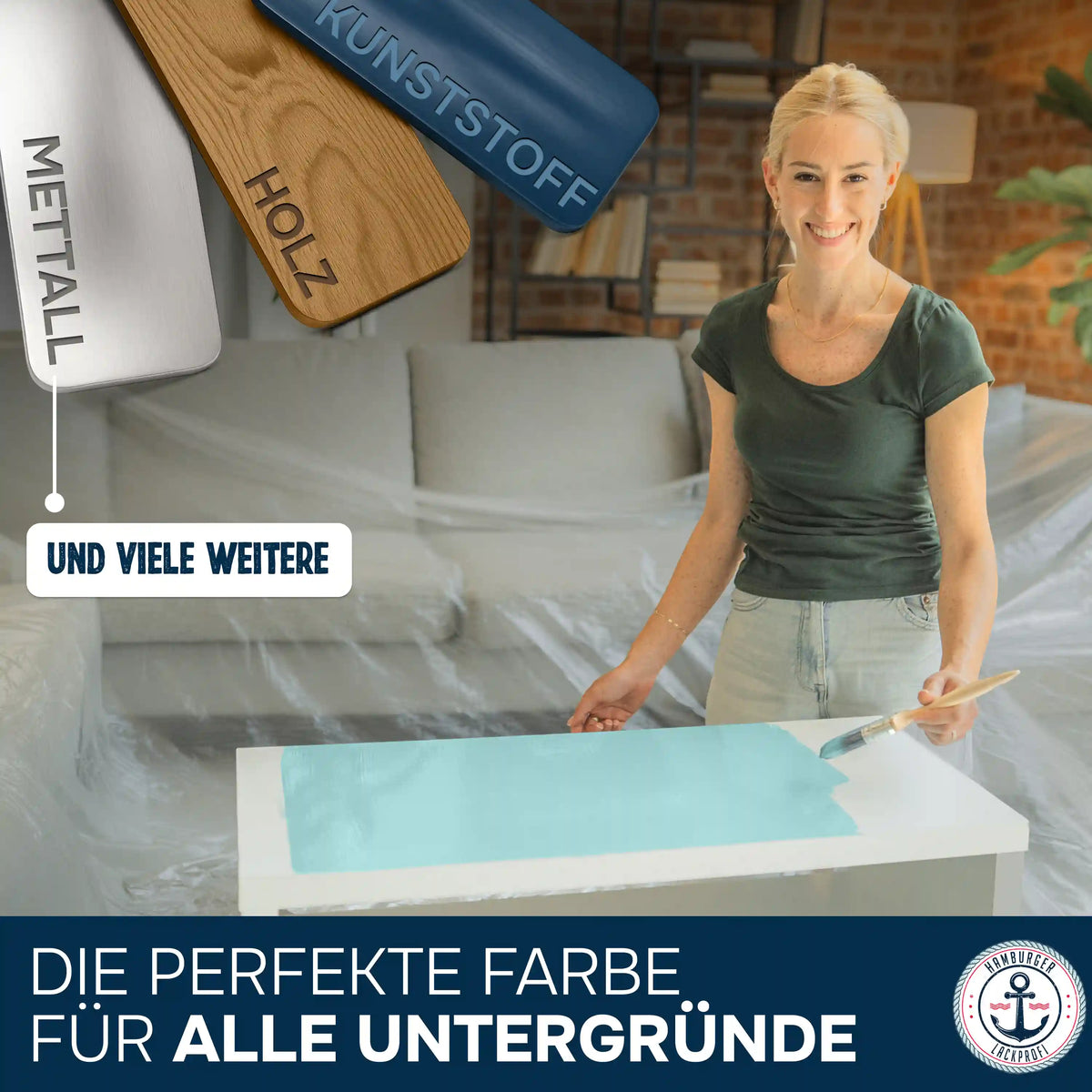 Hamburger Lack-Profi Möbelfarbe im Komplett-Set - Möbellack ohne Schleifen inkl. Farbroller & Verdünnung - Hamburger Lack-Profi