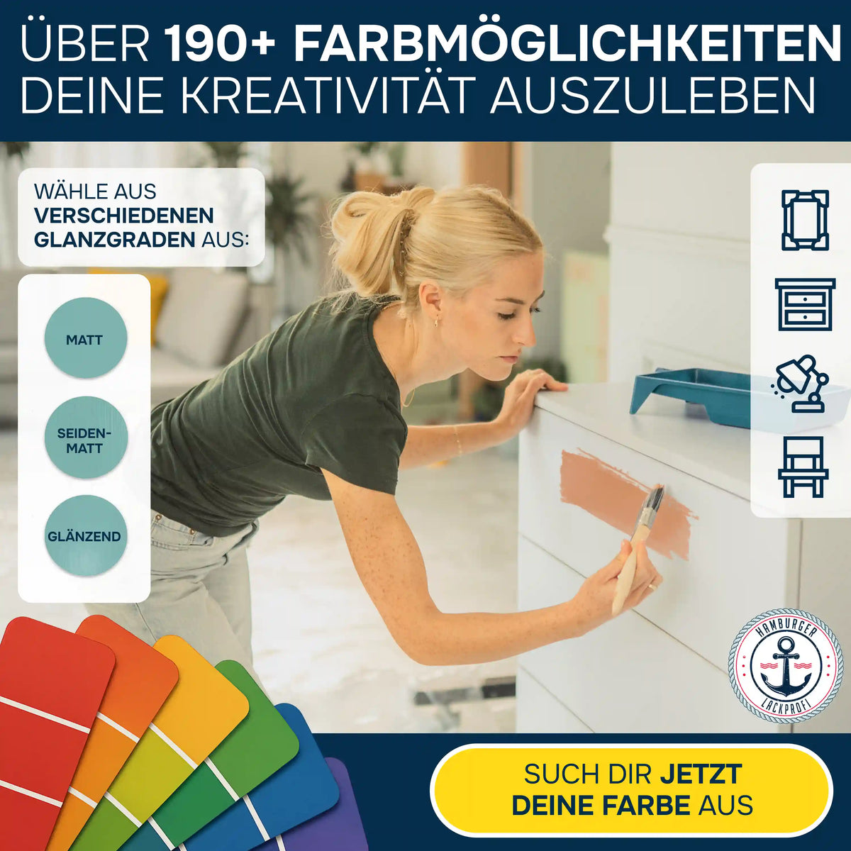 Hamburger Lack-Profi Möbelfarbe Rundumsorglos-Set - Möbellack ohne Schleifen inkl. Zubehör XXL - Hamburger Lack-Profi