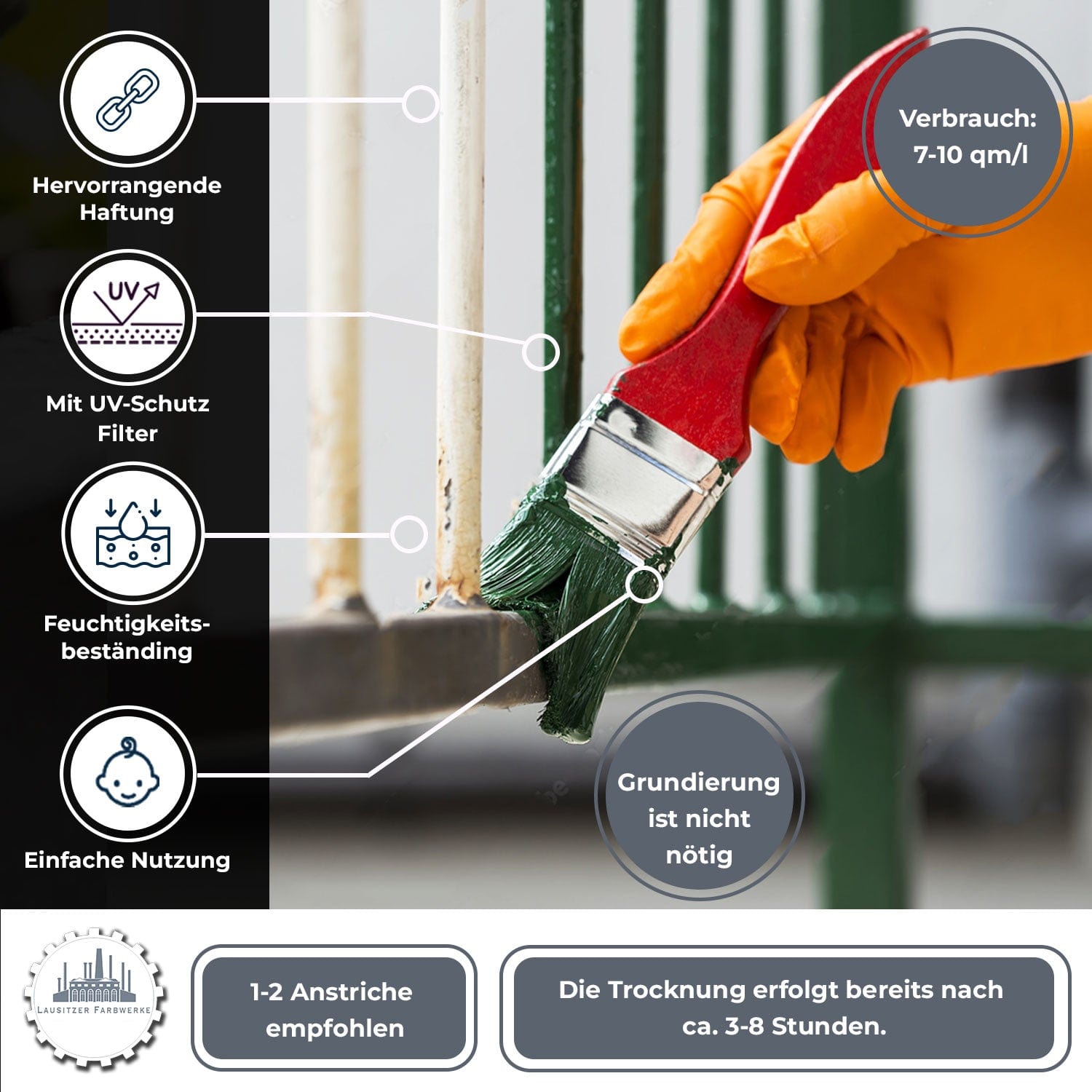 Lausitzer Farbwerke Lacke & Beschichtungen Lausitzer Farbwerke Metallschutzlack 3 in 1 mit Lackierset (X300) & Verdünnung (1 L) - 30% Sparangebot